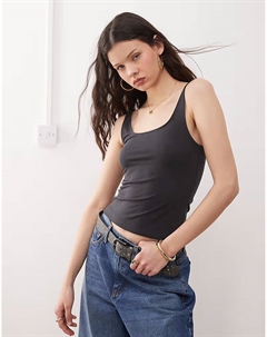 Майка с квадратным вырезом и глубоким вырезом на спине в цвете «черный с оттенком» Weekday