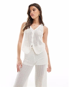 Вязаный крючком топ с завязкой белого цвета Pull & bear