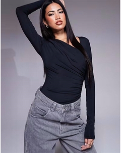 Облегающее боди с асимметричным вырезом и драпировкой черного цвета Asos design