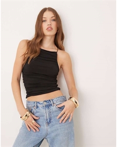 DESIGN – приталенная черная майка с рюшами и рюшами на вырезе Asos