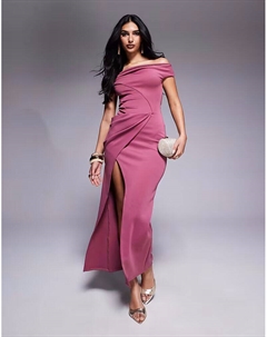 Платье мидакси с вырезом-лодочкой и лифом на косточках, цвет пыльной розы Asos design