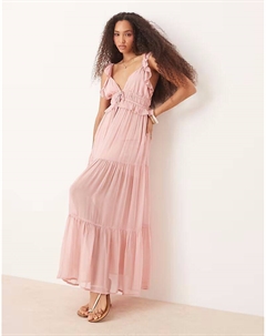 Платье макси с рукавами-крылышками и бантами розового цвета Asos design