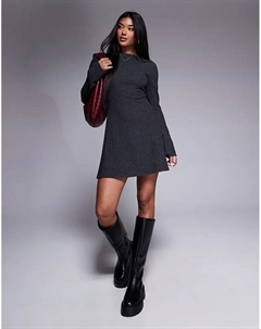 Мини-платье с длинными рукавами и расклешенной юбкой темно-серого цвета с супермягкой отделкой Asos design
