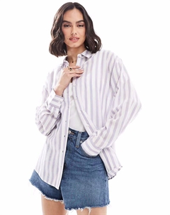 Рубашка из льняной смеси в синюю и белую полоску от Asos design