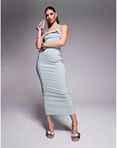Платье-бандо bengaline с бантом и облегающим лифом мидакси в цвете шалфея Vesper