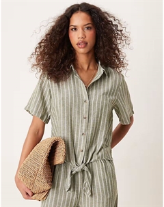 Рубашка с узлом спереди в полоску шалфея Jdy