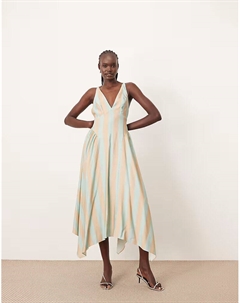 Платье миди с перекрещивающимися деталями на спине и пышной юбкой в зеленую полоску Arrange