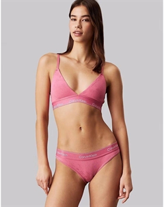 Modern Cotton, бюстгальтер-бралетт с треугольными чашечками, в форме сердца и монограммой, с логотипом на тесьме розового цвета Calvin klein