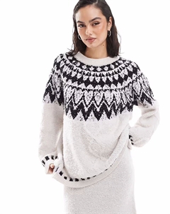 Объект пушистый джемпер в стиле фэйр-айл кремового цвета Object