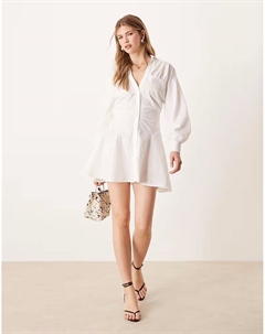 Платье-рубашка мини с рюшами белого цвета Asos design