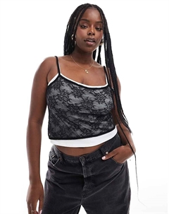 Однотонная контрастная двухслойная майка с кружевной накладкой DESIGN Curve Asos