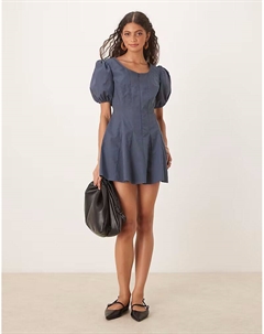 Мини-платье из поплина с рукавами-фонариками и годетами, антрацитового цвета Asos design