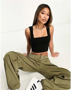 DESIGN — укороченная майка черного цвета с квадратным вырезом и открытой строчкой Asos