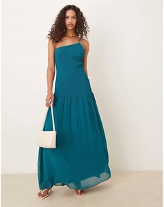 Платье макси на одно плечо с заниженной талией синего цвета Mango