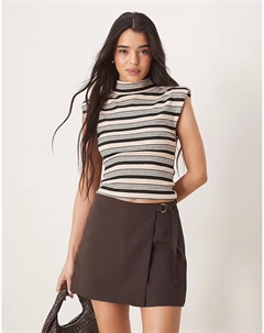 Майка с высоким воротом и подплечниками цвета верблюжьей шерсти и черной полоской Asos design