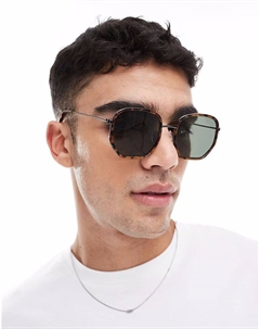 Солнцезащитные очки квадратной формы с зелеными линзами и оправой черепахового цвета Asos design