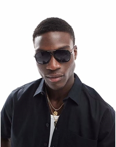 Солнцезащитные очки-авиаторы с черными линзами и черной оправой с золотыми деталями Asos design