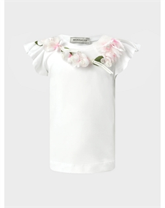Белая футболка с цветочной аппликацией Monnalisa