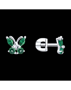 Серьги-пусеты из серебра с зелеными фианитами Sokolov