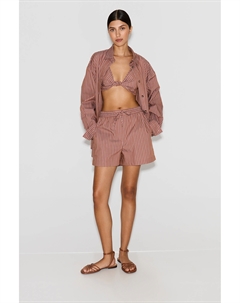 Шорты из хлопка в полоску шоколадного цвета 2mood