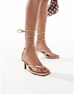 Босоножки-стринги на среднем каблуке с ремешками цвета металлик 4th & reckless