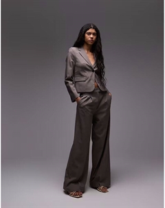 Широкие брюки со складками спереди, коричневого цвета Mango