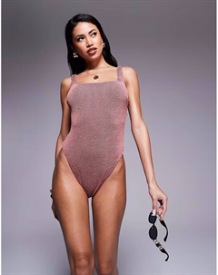 Розовый купальник Willow с квадратным вырезом и вафельной текстурой Asos design