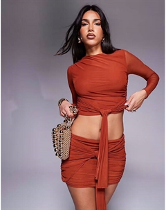 Топ из сетчатой ткани со сборками и драпировкой цвета ржавчины от Asos design