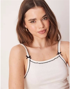 Пижамный топ Mix & Match в рубчик с бантом кремового цвета Asos design