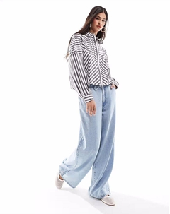 Рубашка с объемными рукавами и отделкой в серую полоску Asos design