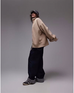 Флисовая кофта Borg с воротником-стойкой и застежкой-молнией цвета верблюжьей шерсти Topshop