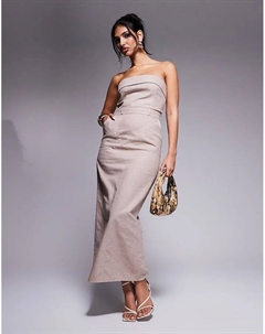 Эксклюзивное платье-бандо макси с разрезом на спине в каменном цвете Kaiia