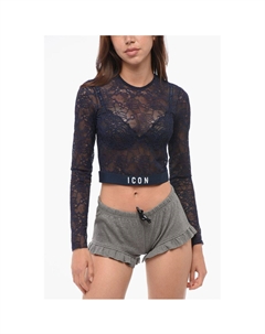 Кружевной укороченный топ ICON с длинными рукавами, синий Dsquared2
