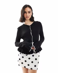 Вязаный кардиган с круглым вырезом и оборкой, черный цвет Asos design