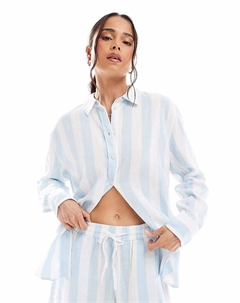 Рубашка свободного кроя из льна с налетом в бледно-голубую полоску Vero moda