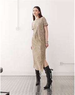 Платье-футболка Midaxi с разрезом в цвете «стираный шалфей» Noisy may