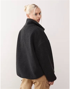 Флисовая кофта с длинными рукавами на молнии и контрастной отделкой черного цвета Monki