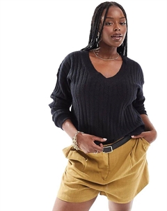 DESIGN Curve ребристый свитер с V-образным вырезом черного цвета Asos