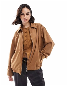 Куртка-бомбер из искусственной замши светло-коричневого цвета Stradivarius