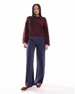 Высокие свободные брюки прямого кроя со льном в темно-синюю полоску Asos design