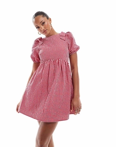 Эксклюзивное мини-платье Frolic в красную клетку с бантом на плече и рукавами-буфами The frolic