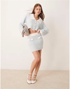 Эксклюзивная мини-юбка Frolic с пышными карманами, отделкой ромбовидной вязкой, синего цвета The frolic