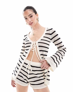 Вязаная крючком полосатая пляжная рубашка кремового цвета 4th & reckless