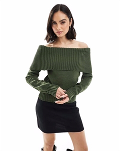 Вязаный джемпер с вырезом лодочкой и отделкой в рубчик, оливковый Asos design