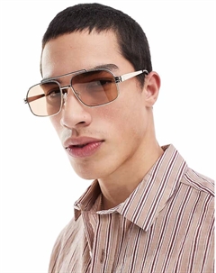 Солнцезащитные очки-авиаторы из золотистого металла с коричневыми линзами Asos design