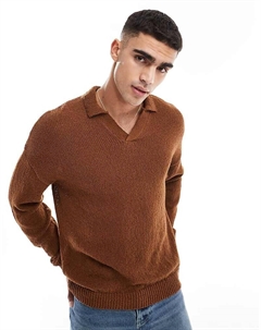 DESIGN – Светло-коричневый фактурный вязаный свитер свободного кроя с вырезом на горловине Asos