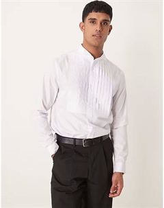 Рубашка классического кроя с воротником-стойкой и плиссированной манишкой белого цвета Asos design