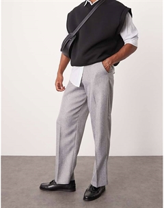 Элегантные светло-серые широкие брюки DESIGN из шерсти с узором «елочка» Asos