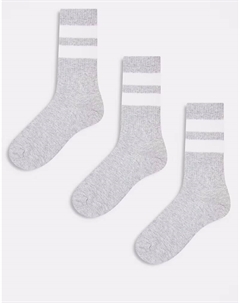 Носки в спортивном стиле в полоску, 3 пары, серого цвета Weekday