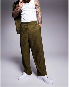 Широкие брюки оливкового цвета с жатой текстурой Asos design